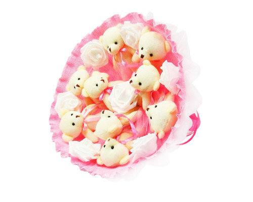 Букет из мягких игрушек 9 мишек 5337IT розовый