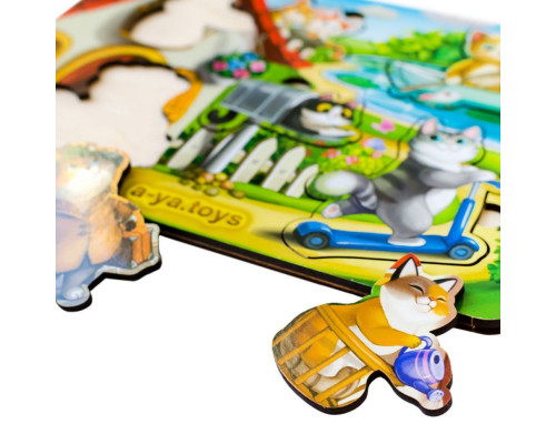 Деревянный пазл-вкладыш "Котики - 1" Ubumblebees (ПСД140) PSD140 с домиком