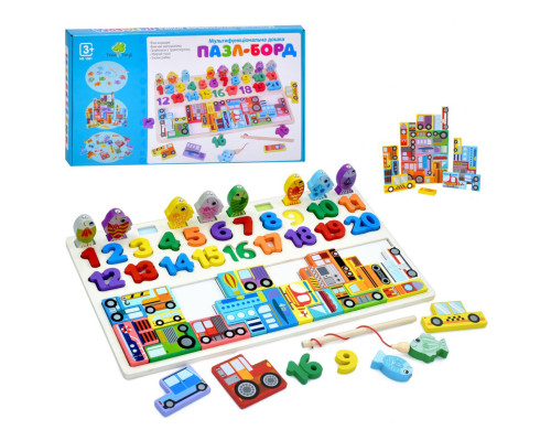 Деревянная игрушка Центр развивающий "Пазл-борд" MD 1981 цифры, фигурки