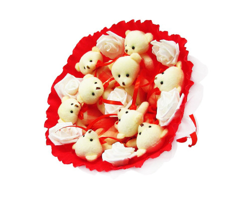 Букет из мягких игрушек 9 мишек 5338IT красный