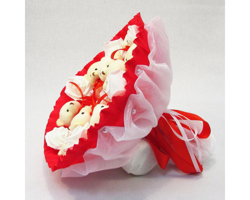 Букет из мягких игрушек 9 мишек 5338IT красный