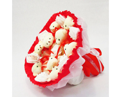 Букет из мягких игрушек 9 мишек 5338IT красный