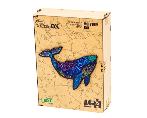 Фигурный деревянный пазл A4 "Могучий Кит" PuzA4-04126, 75 деталей