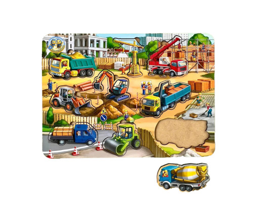 Деревянный пазл-вкладыш "Строительная площадка" Ubumblebees (ПСД123) PSD123, 9 элементов