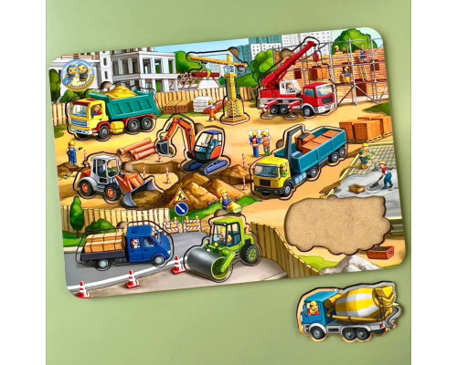 Деревянный пазл-вкладыш "Строительная площадка" Ubumblebees (ПСД123) PSD123, 9 элементов