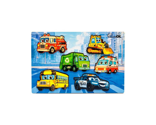 Деревянный пазл-вкладыш "Умный мир: Городской транспорт" Puz-88747 А5, 18 элементов