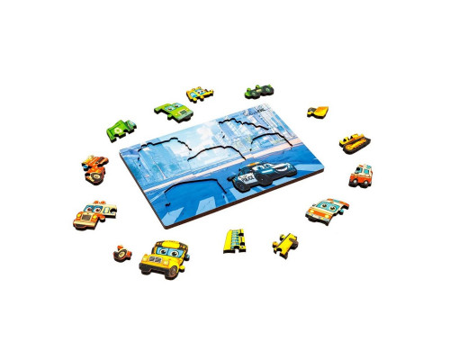 Деревянный пазл-вкладыш "Умный мир: Городской транспорт" Puz-88747 А5, 18 элементов