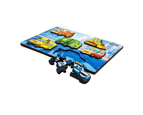 Деревянный пазл-вкладыш "Умный мир: Городской транспорт" Puz-88747 А5, 18 элементов