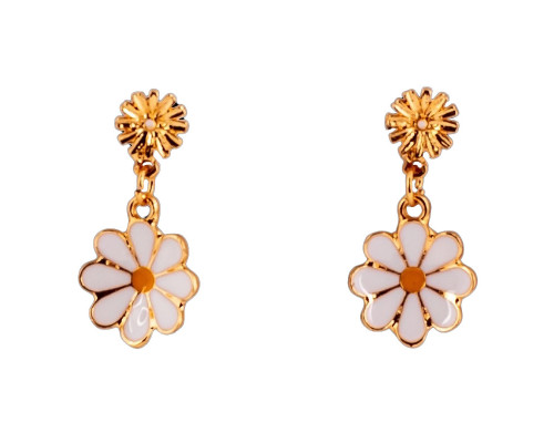 Детские серьги "Fashion ромашки" T24626 бело-желтый