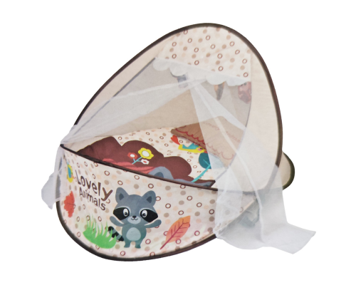 Коврик-манеж для младенца 66526A 2в1, дуга, подвески, играет музыка Бежевый