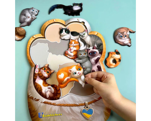 Деревянный пазл-вкладыш "Котики-муркотики" Ubumblebees (ПСФ133) PSF133