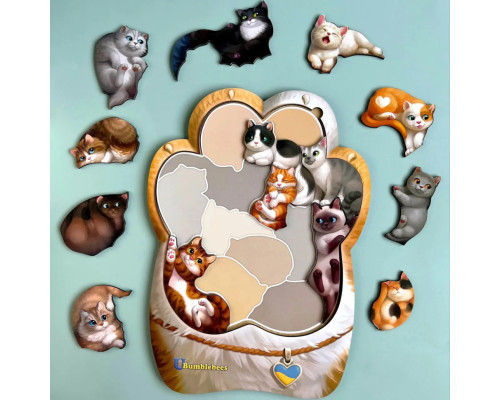 Деревянный пазл-вкладыш "Котики-муркотики" Ubumblebees (ПСФ133) PSF133