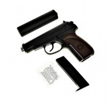 Іграшковий пістолет на кульках "Пістолет Макарова" Galaxy G29A з імітацією глушника метал чорний