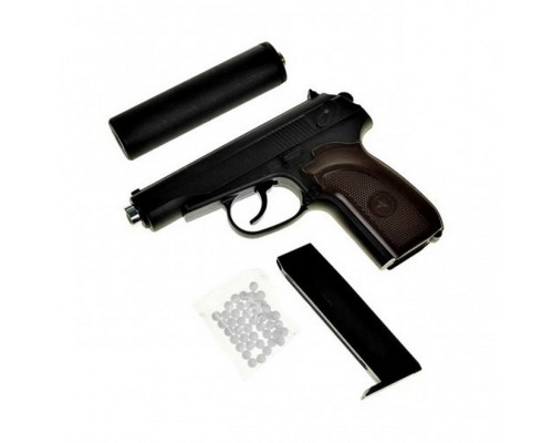 Игрушечный пистолет на пульках "Пистолет Макарова" Galaxy G29A с имитацией глушителя металл черный