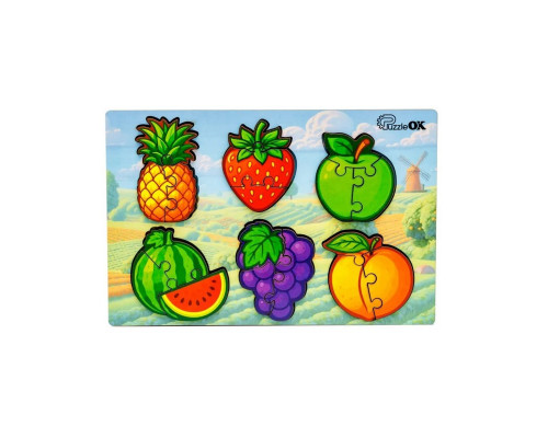 Деревянный пазл-вкладыш "Умный мир: Веселые фрукты" Puz-88749 А5, 18 элементов
