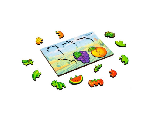 Деревянный пазл-вкладыш "Умный мир: Веселые фрукты" Puz-88749 А5, 18 элементов