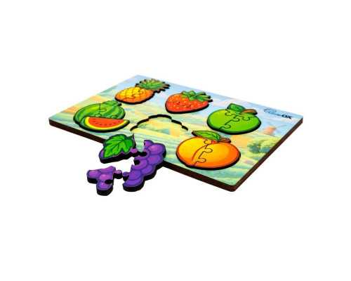 Деревянный пазл-вкладыш "Умный мир: Веселые фрукты" Puz-88749 А5, 18 элементов