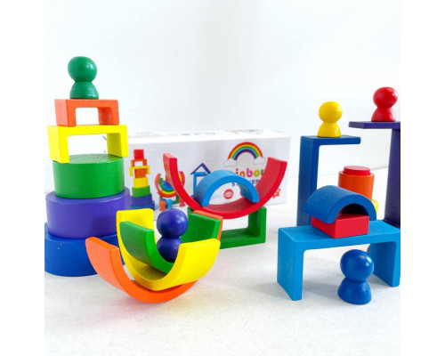 Деревянная игрушка "Радуга-балансир" C15025, 27 разноцветных фигур