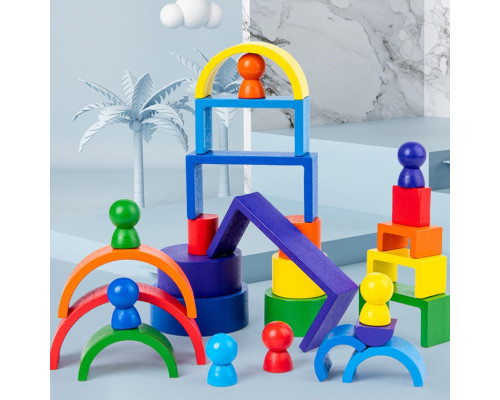 Деревянная игрушка "Радуга-балансир" C15025, 27 разноцветных фигур