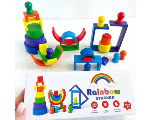 Деревянная игрушка "Радуга-балансир" C15025, 27 разноцветных фигур