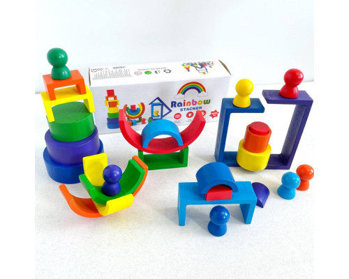 Деревянная игрушка "Радуга-балансир" C15025, 27 разноцветных фигур