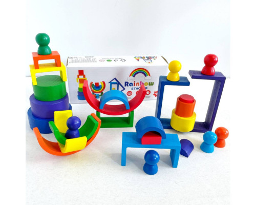 Деревянная игрушка "Радуга-балансир" C15025, 27 разноцветных фигур