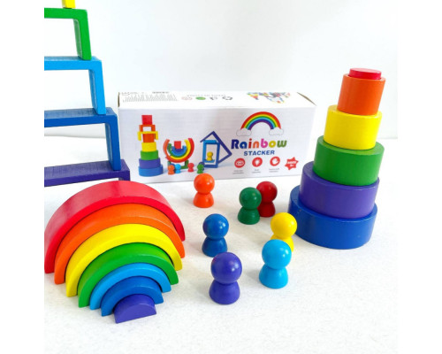 Деревянная игрушка "Радуга-балансир" C15025, 27 разноцветных фигур