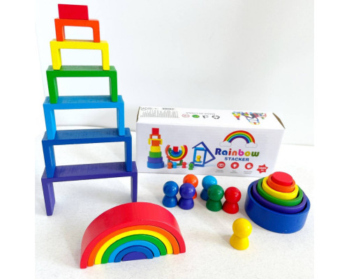 Деревянная игрушка "Радуга-балансир" C15025, 27 разноцветных фигур
