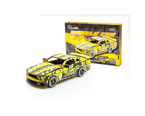 Дерев'яний 3D конструктор "Muscle car GT" Puz-00638, 162 деталі, жовтий