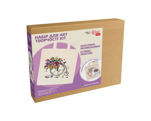 Набор экосумка-раскраска "Цветочный велосипед" N0003606 хлопок 220 г/м2, 38х42 см