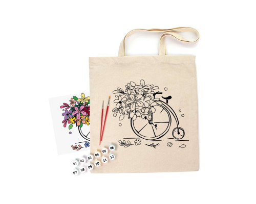 Набор экосумка-раскраска "Цветочный велосипед" N0003606 хлопок 220 г/м2, 38х42 см