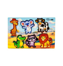 Деревянный пазл-вкладыш "Умный мир: Дикие животные" Puz-88750 А5, 18 элементов