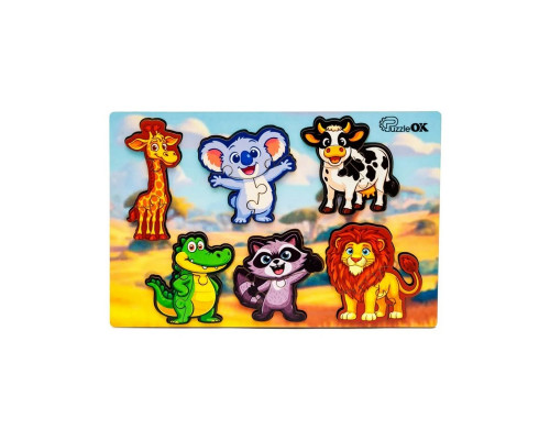 Деревянный пазл-вкладыш "Умный мир: Дикие животные" Puz-88750 А5, 18 элементов