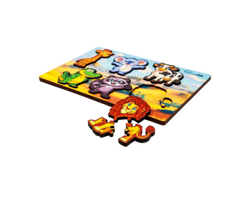 Деревянный пазл-вкладыш "Умный мир: Дикие животные" Puz-88750 А5, 18 элементов