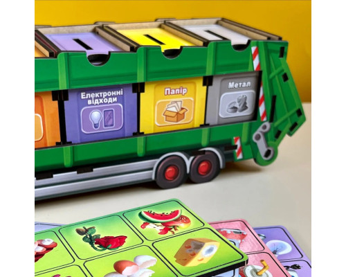 Настольная развивающая игра "Сортировка мусора: мусоровоз" Ubumblebees (ПСФ129) PSF129 комодик
