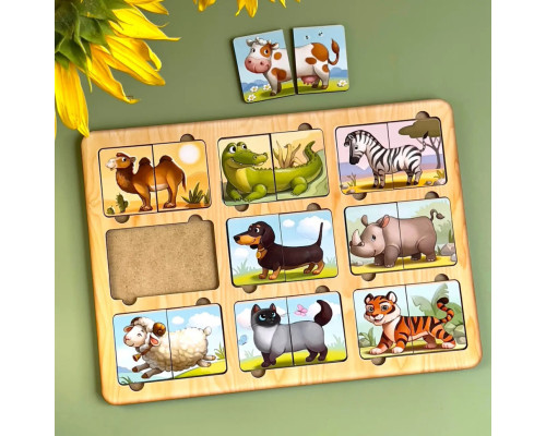 Деревянный пазл-сортер "Удивительные зверята" Ubumblebees (ПСД162) PSD162, 9 животных