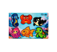 Деревянный пазл-вкладыш "Умный мир: Морские друзья" Puz-88748 А5, 18 элементов