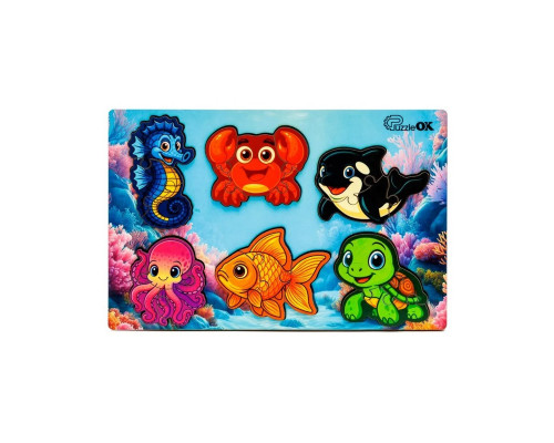 Деревянный пазл-вкладыш "Умный мир: Морские друзья" Puz-88748 А5, 18 элементов