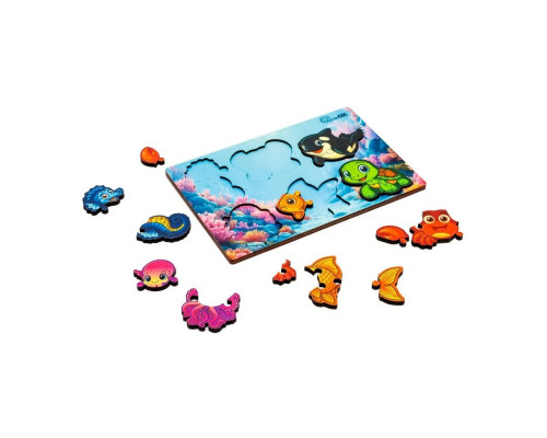 Деревянный пазл-вкладыш "Умный мир: Морские друзья" Puz-88748 А5, 18 элементов