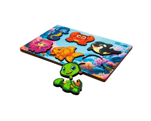 Деревянный пазл-вкладыш "Умный мир: Морские друзья" Puz-88748 А5, 18 элементов