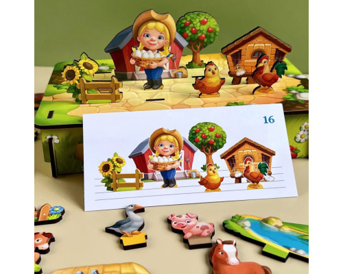 Настольная развивающая игра "Панорама: ферма" Ubumblebees (ПСФ130) PSF130 с карточками