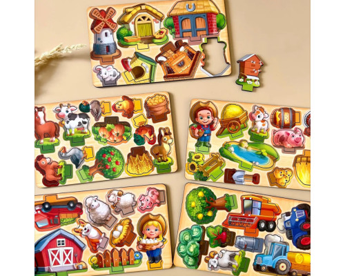 Настольная развивающая игра "Панорама: ферма" Ubumblebees (ПСФ130) PSF130 с карточками
