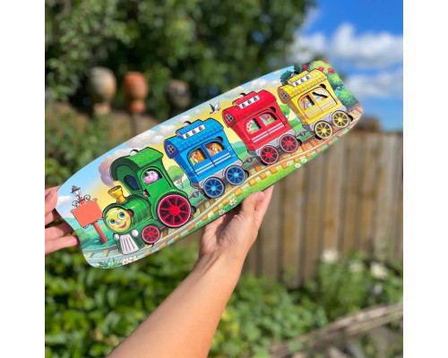 Деревянный сортер "Веселый паровозик – 3 вагона" Ubumblebees (ПСФ019) PSF019 пазл-вкладыш