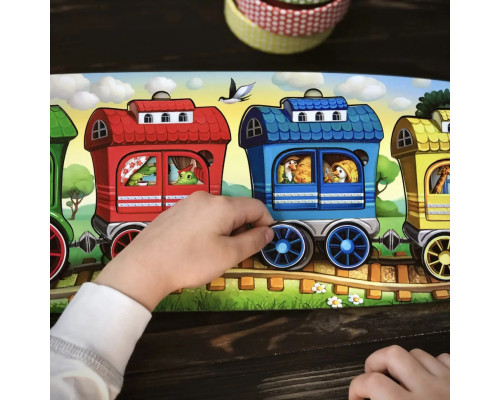 Деревянный сортер "Веселый паровозик – 3 вагона" Ubumblebees (ПСФ019) PSF019 пазл-вкладыш
