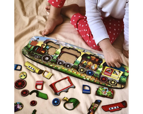 Деревянный сортер "Веселый паровозик – 3 вагона" Ubumblebees (ПСФ019) PSF019 пазл-вкладыш