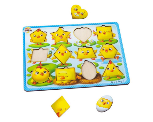 Дерев'яний пазл-вкладиш "Курчата" Ubumblebees (ПСД163) PSD163 геометричні фігури