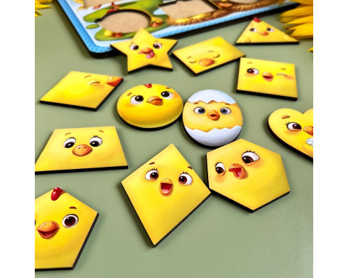 Дерев'яний пазл-вкладиш "Курчата" Ubumblebees (ПСД163) PSD163 геометричні фігури