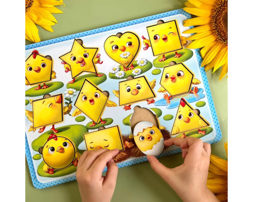 Дерев'яний пазл-вкладиш "Курчата" Ubumblebees (ПСД163) PSD163 геометричні фігури