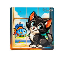Дерев'яний пазл-вкладиш "Допитливий котик" Puz-88751 А6, 4 елементи