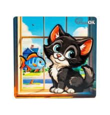 Деревянный пазл-вкладыш "Любознательный котик" Puz-88751 А6, 4 элемента